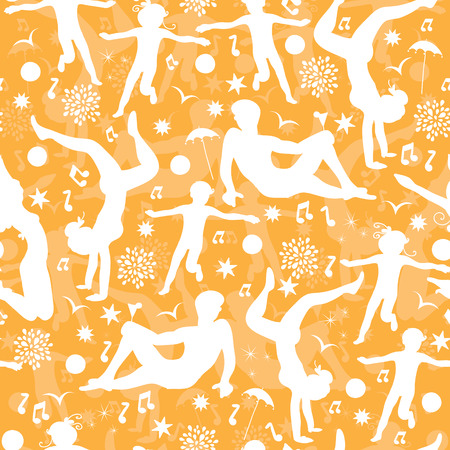 vector family at the beach having fun seamless pattern background with hand drawn elements.の写真素材