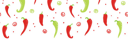 vector chili peppers red and green horizontal seamless pattern backgroundのイラスト素材