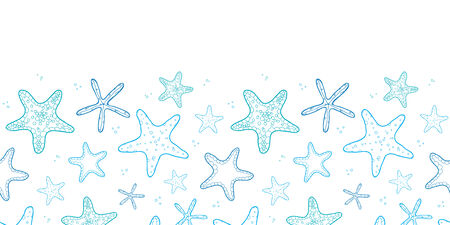 vector starfish blue line art horizontal seamless pattern backgroundのイラスト素材