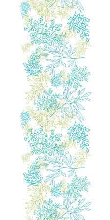 Vector scattered blue green branchesl vertical seamless pattern background with hand drawn elementsのイラスト素材