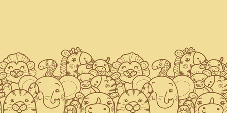 Wild animals vector horizontal seamless pattern background borderのイラスト素材