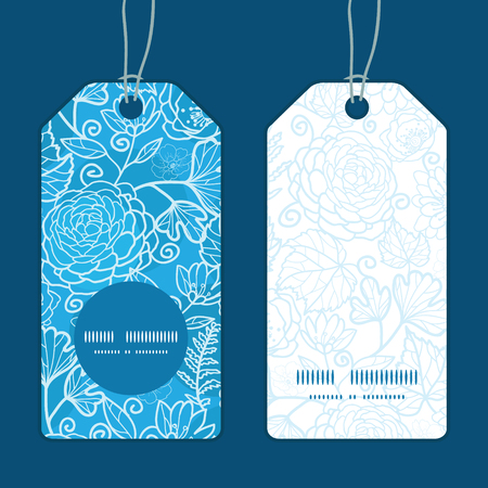 Vector blue field floral texture vertical round frame pattern tags setのイラスト素材