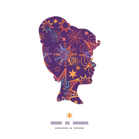 Vector textured christmas stars girl portrait silhouette pattern frameのイラスト素材