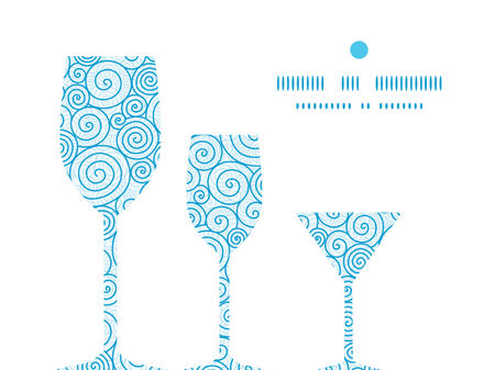 Vector abstract swirls three wine glasses silhouettes pattern frameのイラスト素材