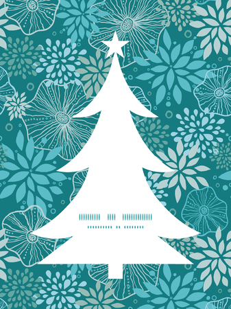 Vector blue and gray plants Christmas tree silhouette pattern frame card templateのイラスト素材