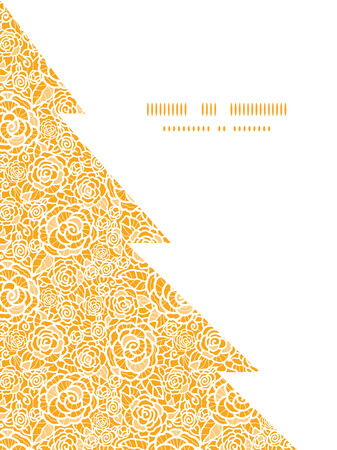 Vector golden lace roses Christmas tree silhouette pattern frame card templateのイラスト素材