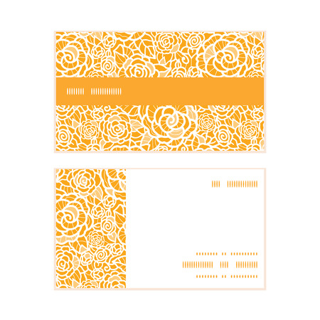 Vector golden lace roses horizontal stripe frame pattern business cards setのイラスト素材