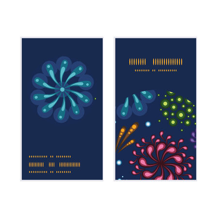 Vector holiday fireworks vertical round frame pattern business cards setのイラスト素材