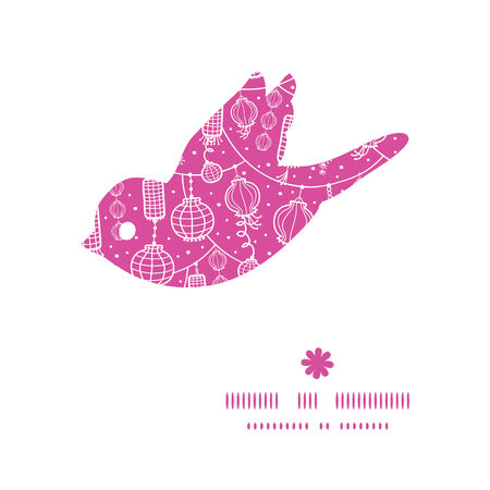 Vector holiday lanterns line art bird silhouette pattern frameのイラスト素材