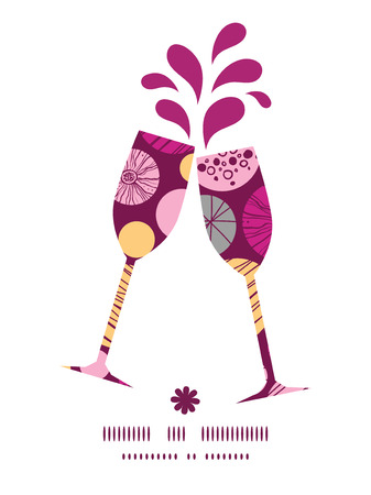 Vector abstract textured bubbles toasting wine glasses silhouettes pattern frameのイラスト素材