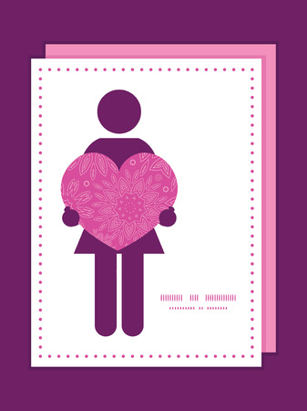 Vector pink abstract flowers texture woman in love silhouette frame pattern invitation greeting card templateのイラスト素材