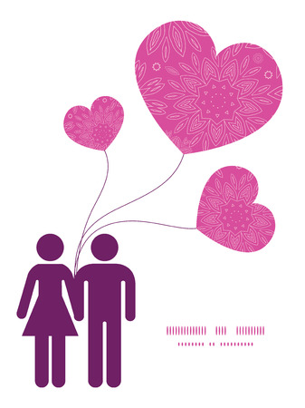 Vector pink abstract flowers texture couple in love silhouettes frame pattern invitation greeting card templateのイラスト素材