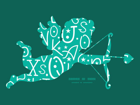 white on green alphabet letters shooting cupid silhouette frame pattern invitation greeting card templateのイラスト素材