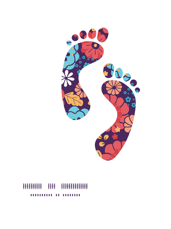 Vector colorful bouquet flowers footprints silhouettes pattern frameのイラスト素材
