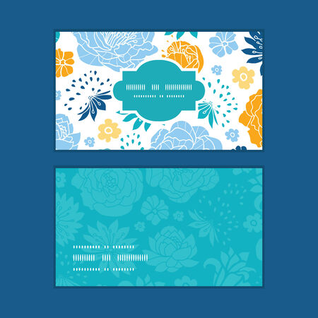 Vector blue and yellow flowersilhouettes horizontal frame pattern business cards setのイラスト素材