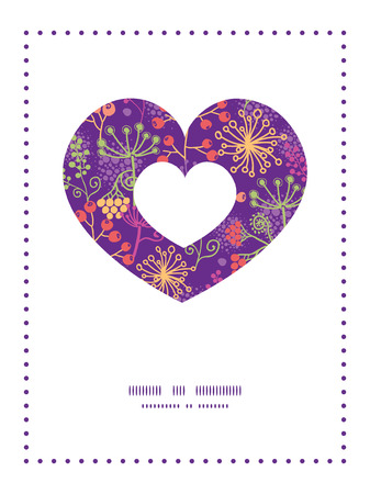 Vector colorful garden plants heart symbol frame pattern invitation greeting card templateのイラスト素材