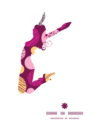Vector abstract textured bubbles jumping girl silhouette pattern frameのイラスト素材