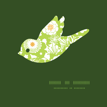 Vector green and golden garden silhouettes bird silhouette pattern frameのイラスト素材