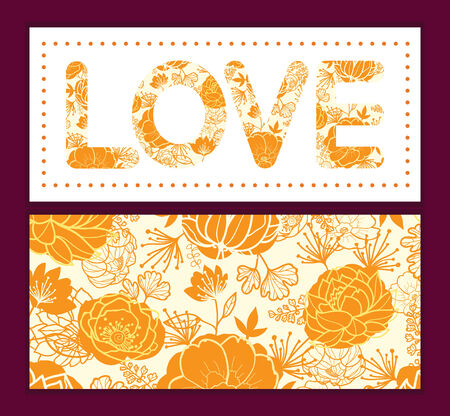 Vector golden art flowers love text frame pattern invitation greeting card templateのイラスト素材