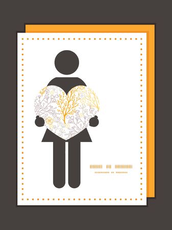 Vector magical floral woman in love silhouette frame pattern invitation greeting card templateのイラスト素材
