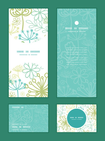 Vector mysterious green garden vertical frame pattern invitation greeting, RSVP and thank you cards setのイラスト素材