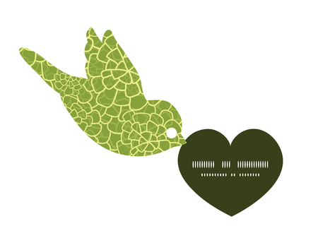 Vector abstract green natural texture birds holding heart silhouette frame pattern invitation greeting card templateのイラスト素材