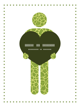 Vector abstract green natural texture man in love silhouette frame pattern invitation greeting card templateのイラスト素材