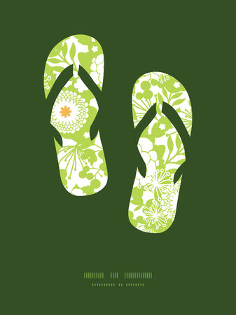 Vector green and golden garden silhouettes flip flops silhouettes pattern frameのイラスト素材