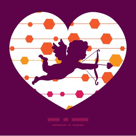 Vector abstract colorful stripes and shapes shooting cupid silhouette frame pattern invitation greeting card templateのイラスト素材