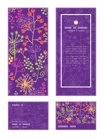 Vector colorful garden plants vertical frame pattern invitation greeting, RSVP and thank you cards setのイラスト素材
