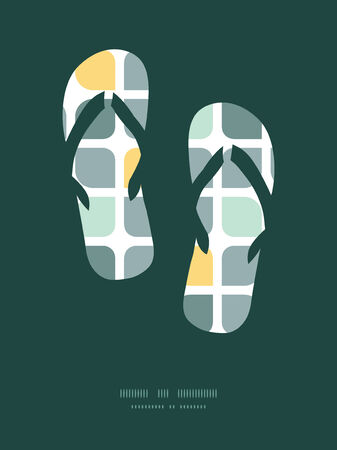 Vector abstract gray yellow rounded squares flip flops silhouettes pattern frameのイラスト素材