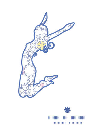 Vector ornamental abstract swirls jumping girl silhouette pattern frameのイラスト素材