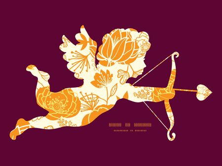 Vector golden art flowers shooting cupid silhouette frame pattern invitation greeting card templateのイラスト素材