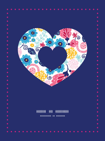 Vector fairytale flowers heart symbol frame pattern invitation greeting card templateのイラスト素材