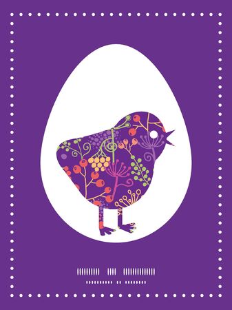 Vector colorful garden plants chicken silhouette Easter frameのイラスト素材