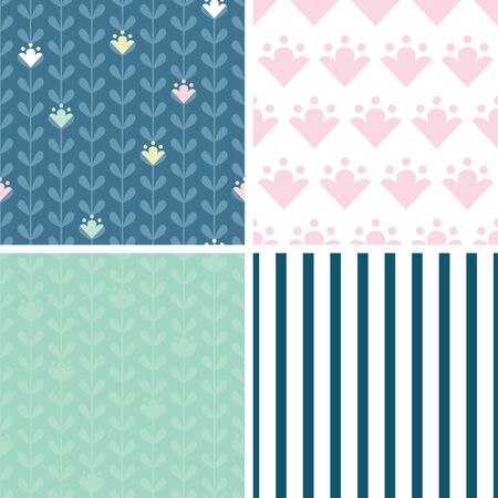 Vector blloming vines stripes set of four marching repeat patternsのイラスト素材
