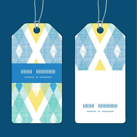 Vector colorful fabric ikat diamond vertical stripe frame pattern tags setのイラスト素材
