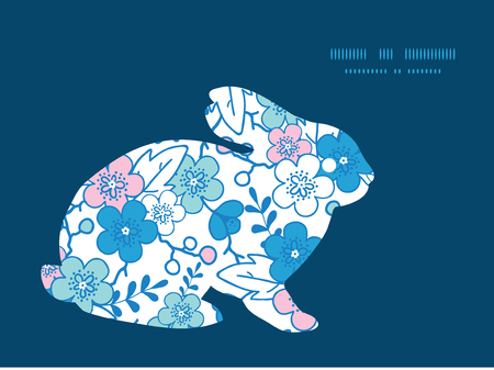 Vector blue and pink kimono blossoms bunny rabbit silhouette Easter frameのイラスト素材