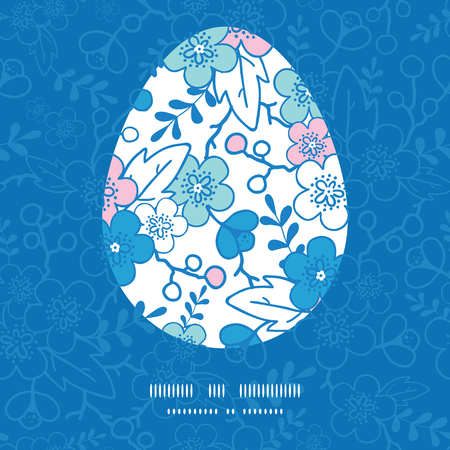 Vector blue and pink kimono blossoms Easter egg sillhouette frame card templateのイラスト素材