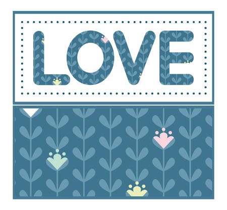 Vector blloming vines stripes love text frame pattern invitation greeting card templateのイラスト素材
