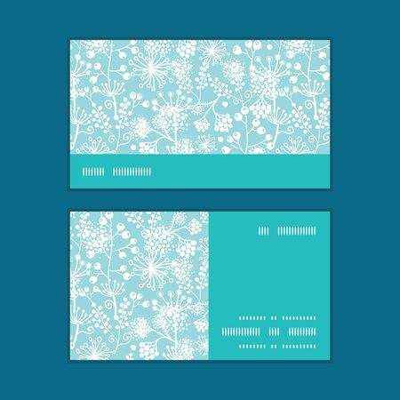 Vector blue and white lace garden plants horizontal stripe frame pattern business cards setのイラスト素材