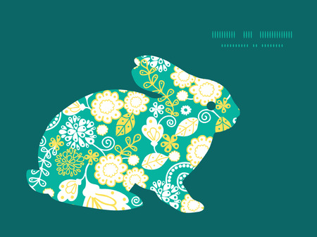 Vector emerald flowerals bunny rabbit silhouette Easter frameのイラスト素材