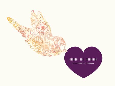 Vector warm flowers birds holding heart silhouette frame pattern invitation greeting card templateのイラスト素材
