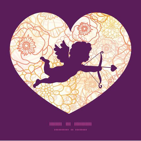 Vector warm flowers shooting cupid silhouette frame pattern invitation greeting card templateのイラスト素材