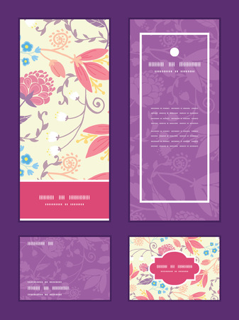 Vector fresh field flowers and leaves vertical frame pattern invitation greeting, RSVP and thank you cards setのイラスト素材