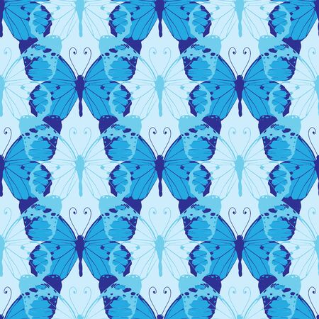 Vector blue butterflies seamless pattern backgroundのイラスト素材