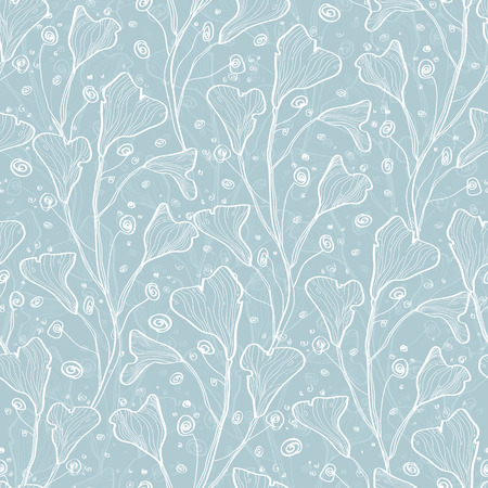 Vector silver leaves texture seamless pattern backgroundのイラスト素材
