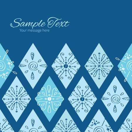 Vector abstract blue doodle rhombus horizontal frame seamless pattern backgroundのイラスト素材