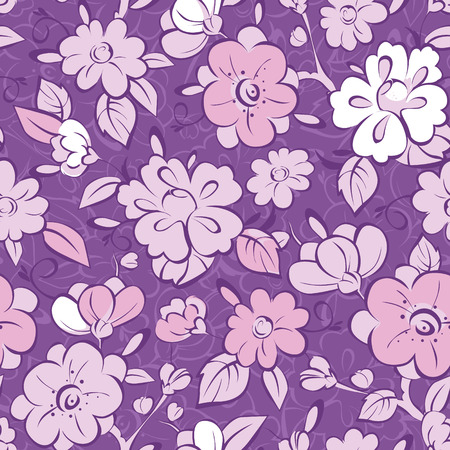 Vector purple kimono florals seamless pattern backgroundのイラスト素材