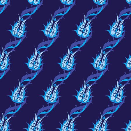 Vector Blue Turkish Tulips Diagonal Seamless Patternのイラスト素材